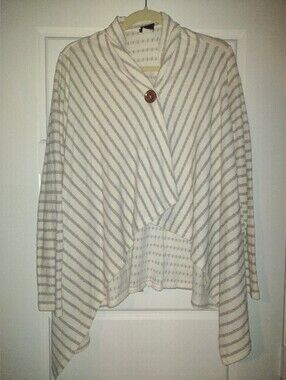 bobeau Cream and Gray Striped Knit Cardigan